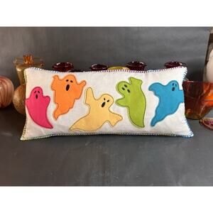 Novogratz Halloween Pillow – Colorful Ghosts Lumbar 12×27″, Modern Spooky Decor